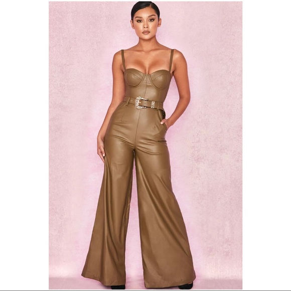 House of CB Pants - HOUSE OF CB'Elmiirah'Khaki Vegan Leather Wide XS